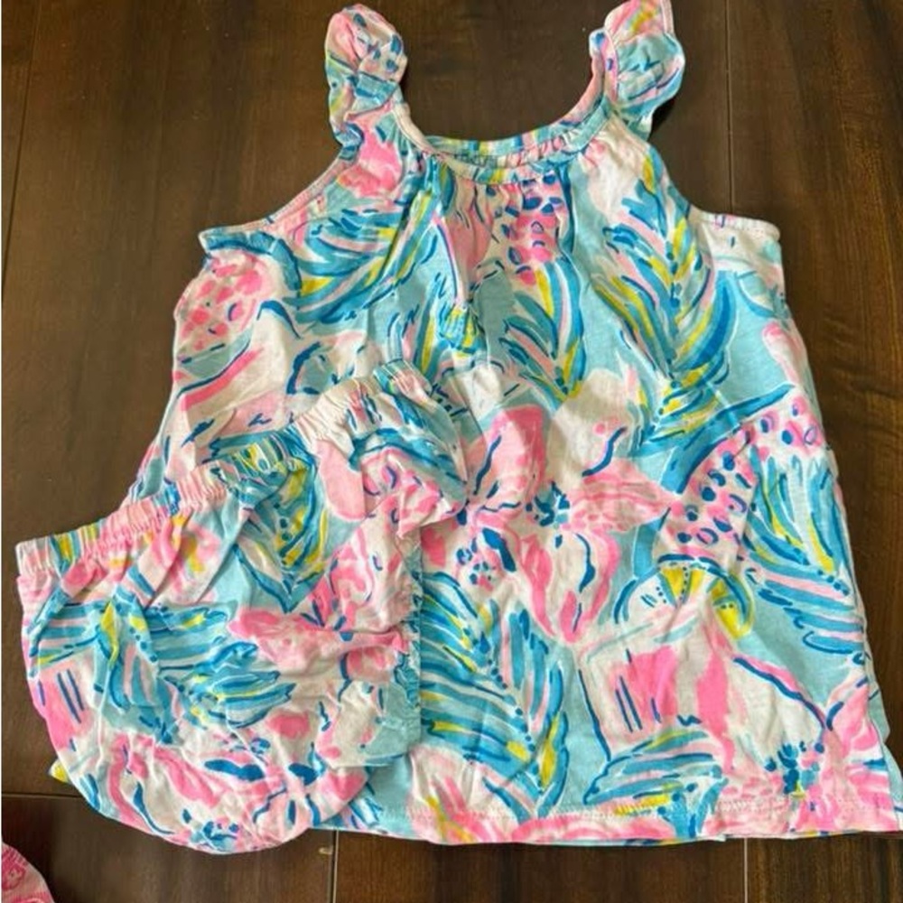 Lilly Pulitzer Girls Pink Blue Tropical Tank & Bloomers Set - Picture 2 of 2